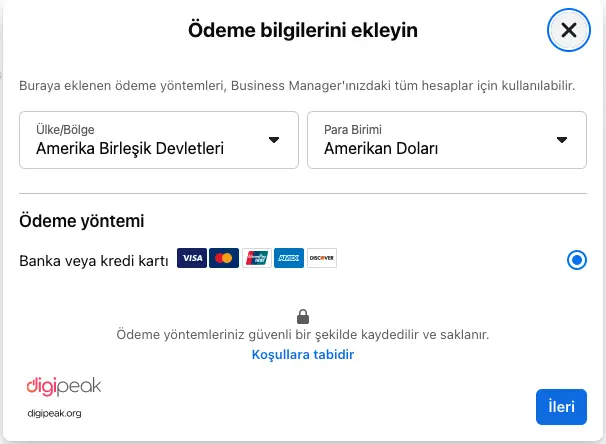 Facebook Business Manager Ödeme Yöntemi Ekleme