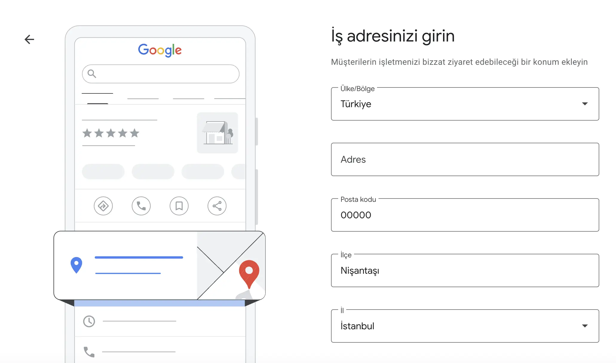 google benim işletmem adres girme