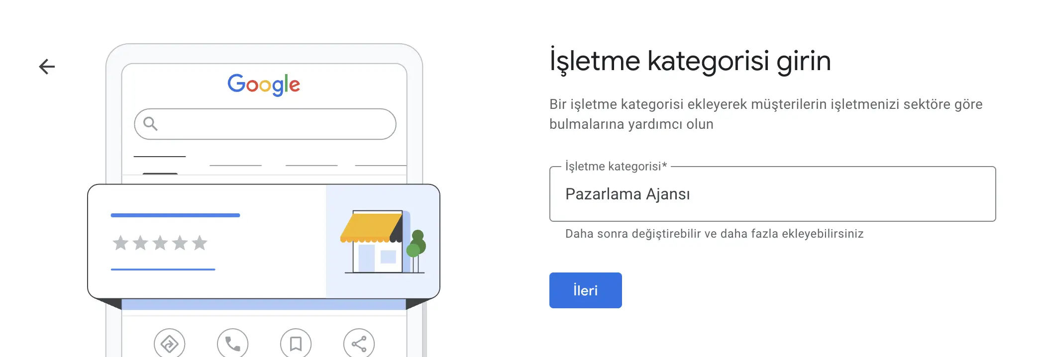 google benim işletmem kategori seçimi