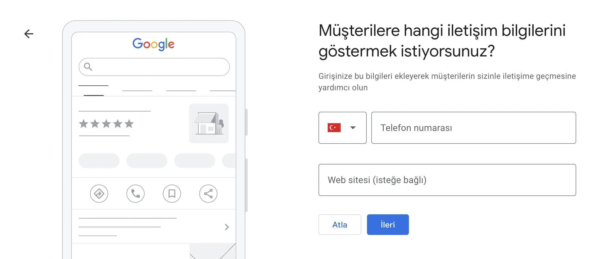 google benim işletmem numara ve web sitesi ekleme