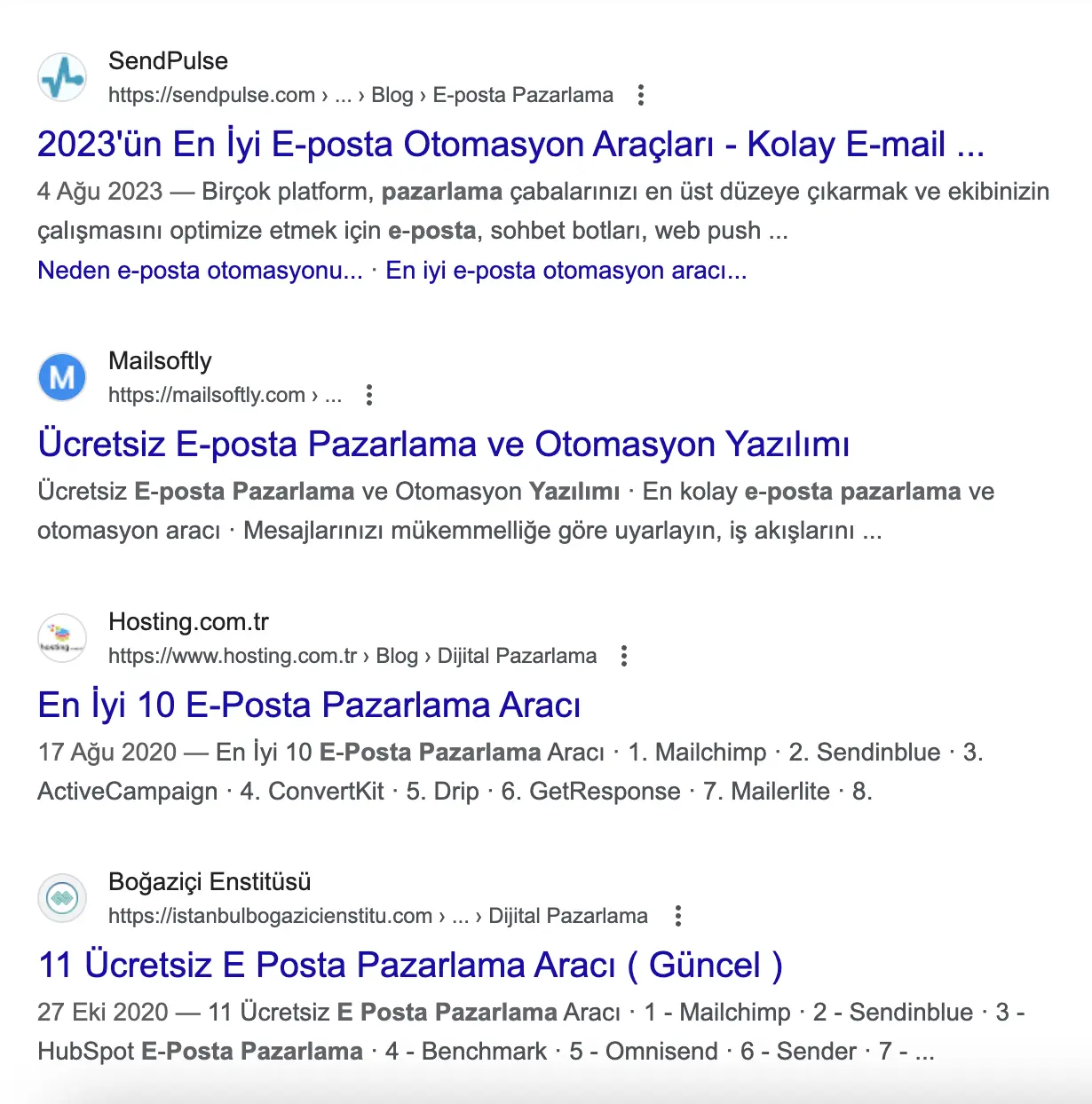 e-posta pazarlama yazılımı serp sonuçları