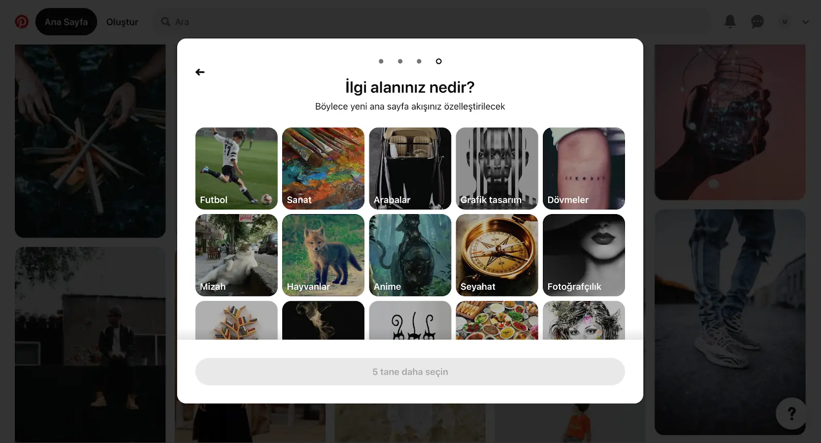 pinterest ilgi alanları oluşturma