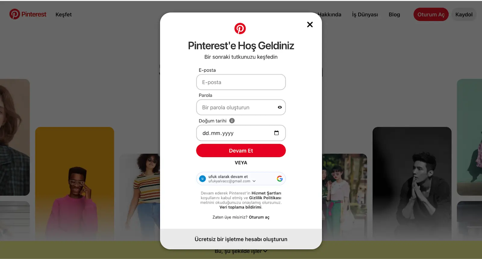 pinterest kayıt olma