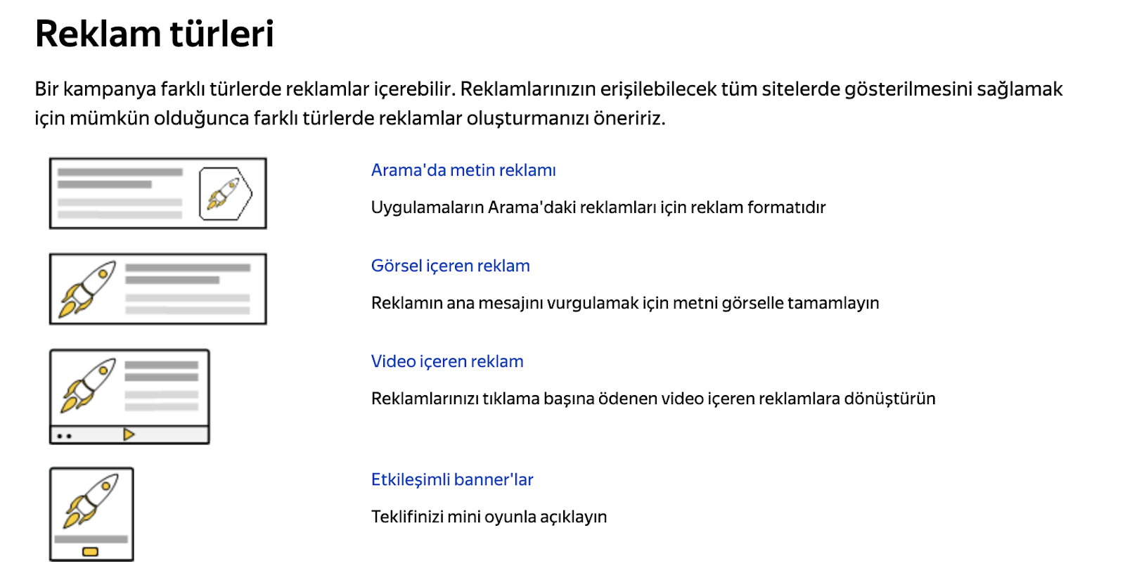 Yandex Reklam Türleri